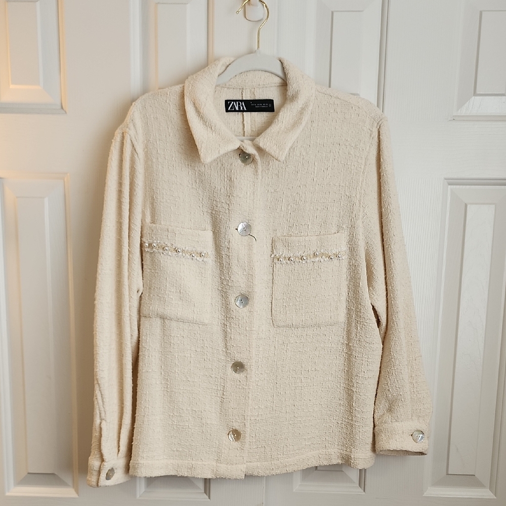 Zara Off-White Textured Women's Blazer/Shacket NWT Size XL